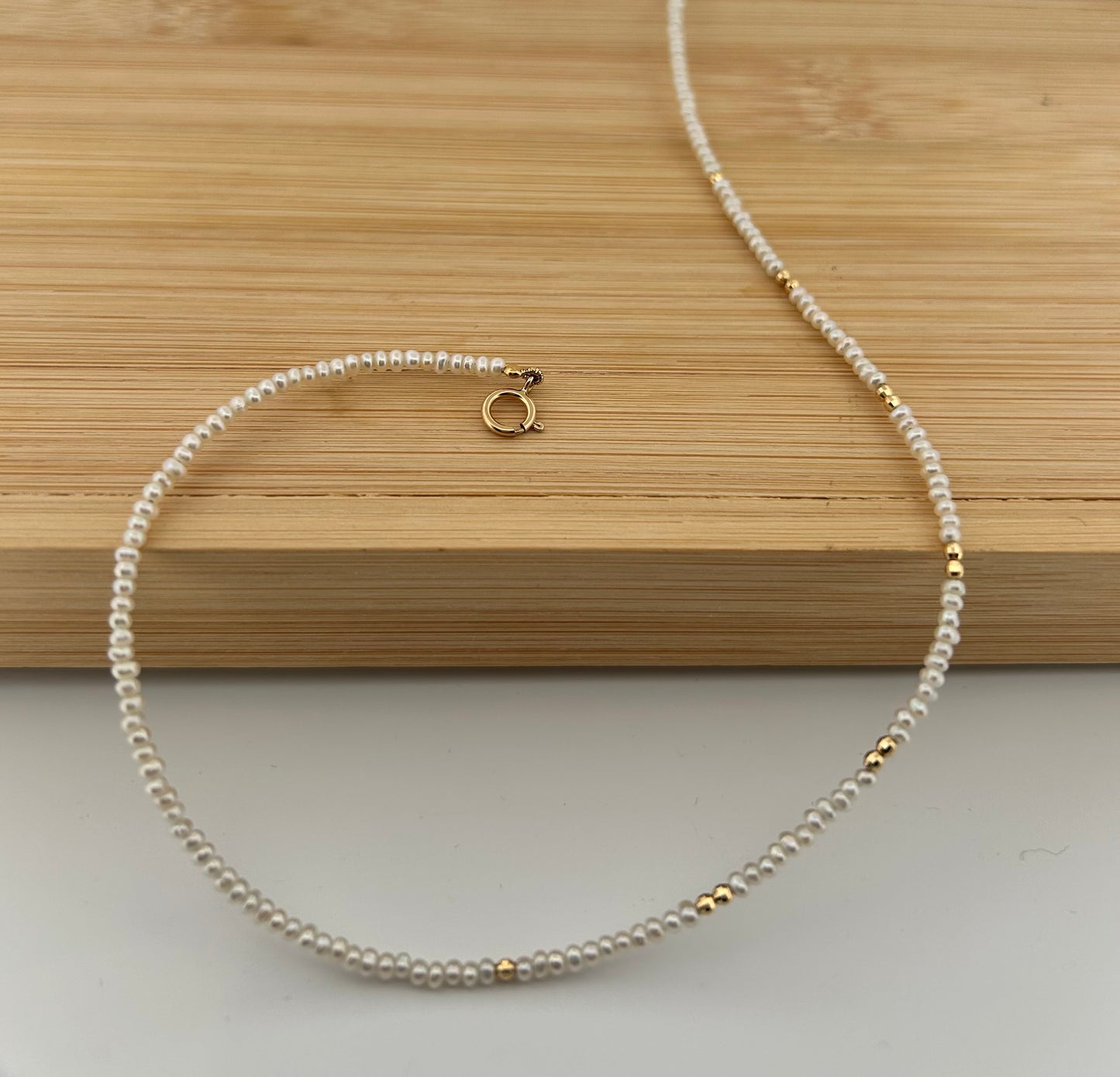 The "Glimmer Choker" with Pearls and Scattered 14K Gold Sparkle Beads