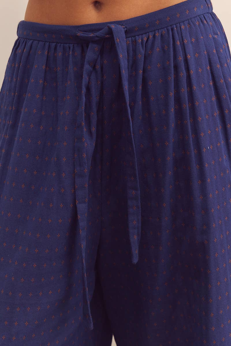 Drawstring wide pants: Cobalt / Abstract & Geometric