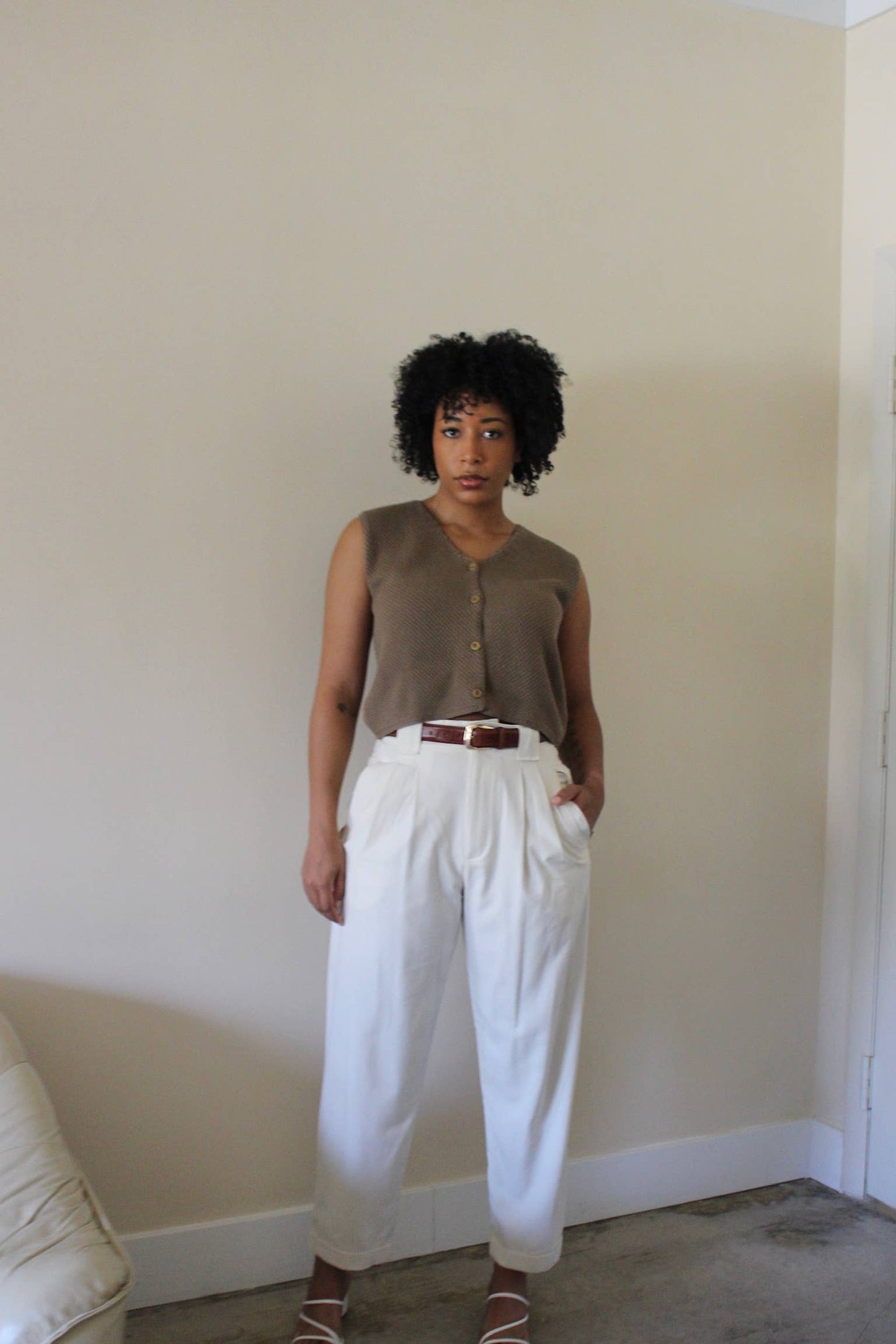 Owen Pima Cotton Vest: Ecru / 1