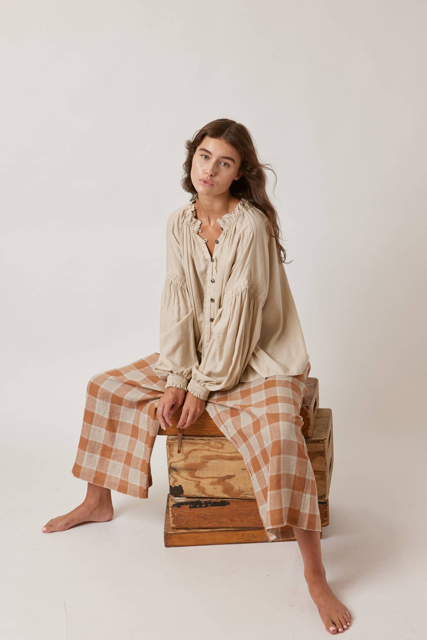 Front tie linen pants: 100% Linen