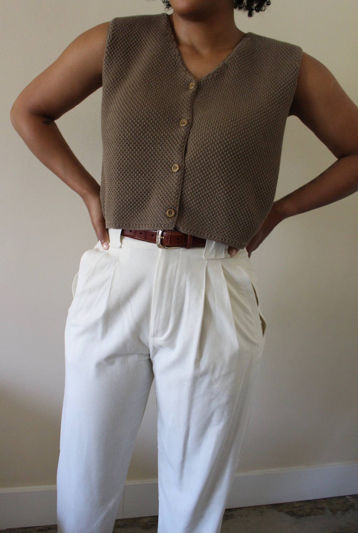 Owen Pima Cotton Vest: Ecru / 1