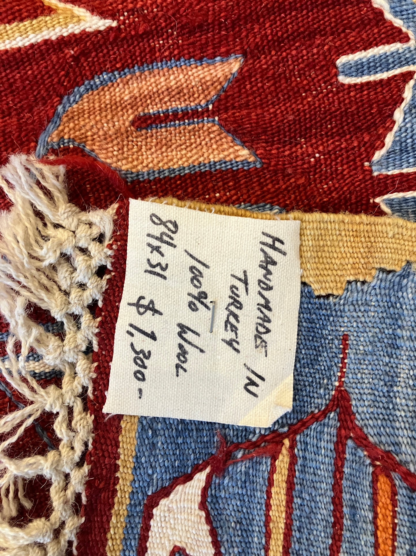 Turkish Long Runner Rug - Red / orange / blue