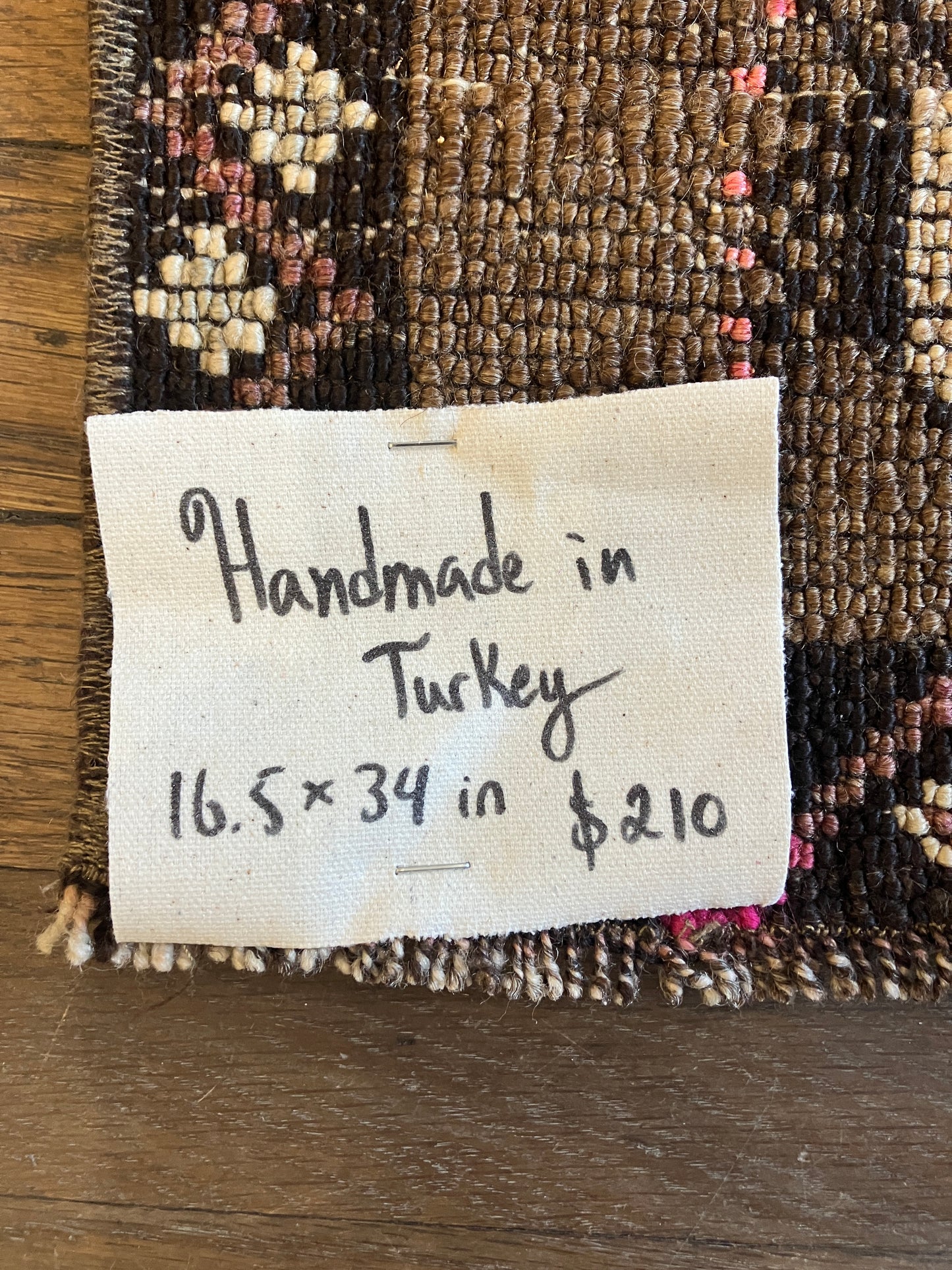 Turkish Small Area Rug - Chocolate Brown / pink / cream