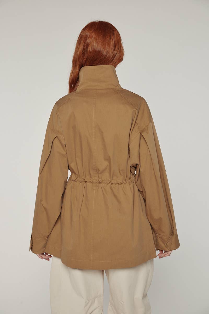 Tie waist utility jacket: Khaki / Solid