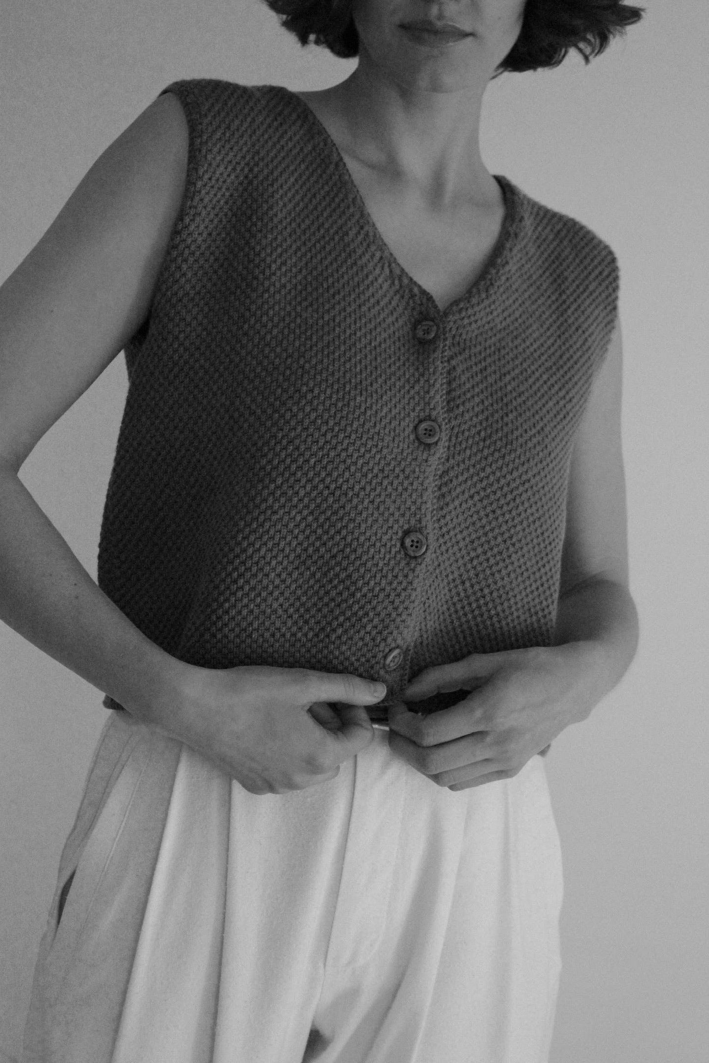 Owen Pima Cotton Vest: Ecru / 1