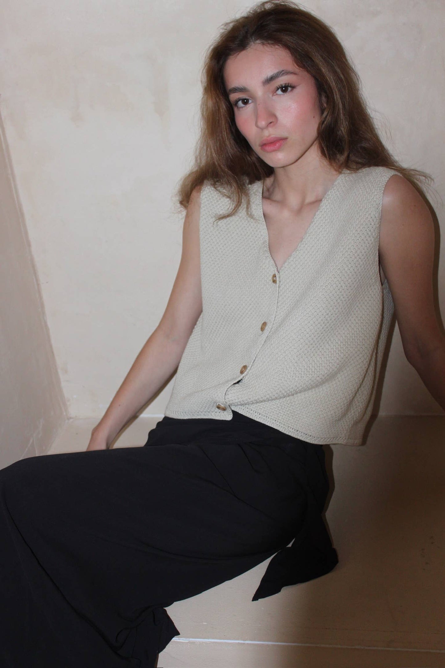 Owen Pima Cotton Vest: Ecru / 1