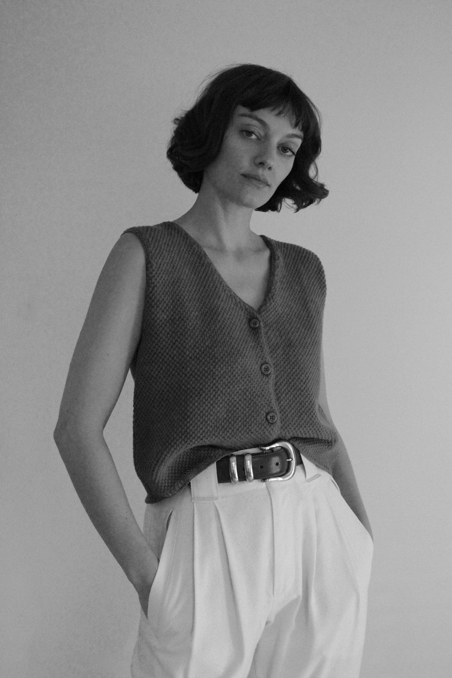 Owen Pima Cotton Vest: Ecru / 1