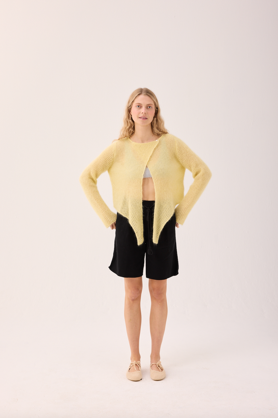 Skraistas: Butter Yellow Silk & Mohair Cropped Cardigan : Yellow