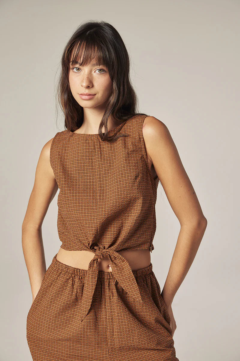 Plaid Front Tie Top