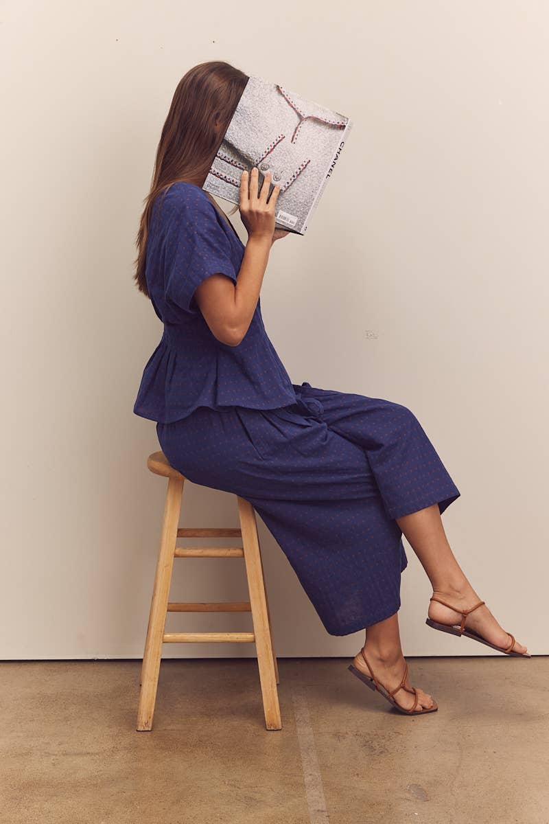 Drawstring wide pants: Cobalt / Abstract & Geometric