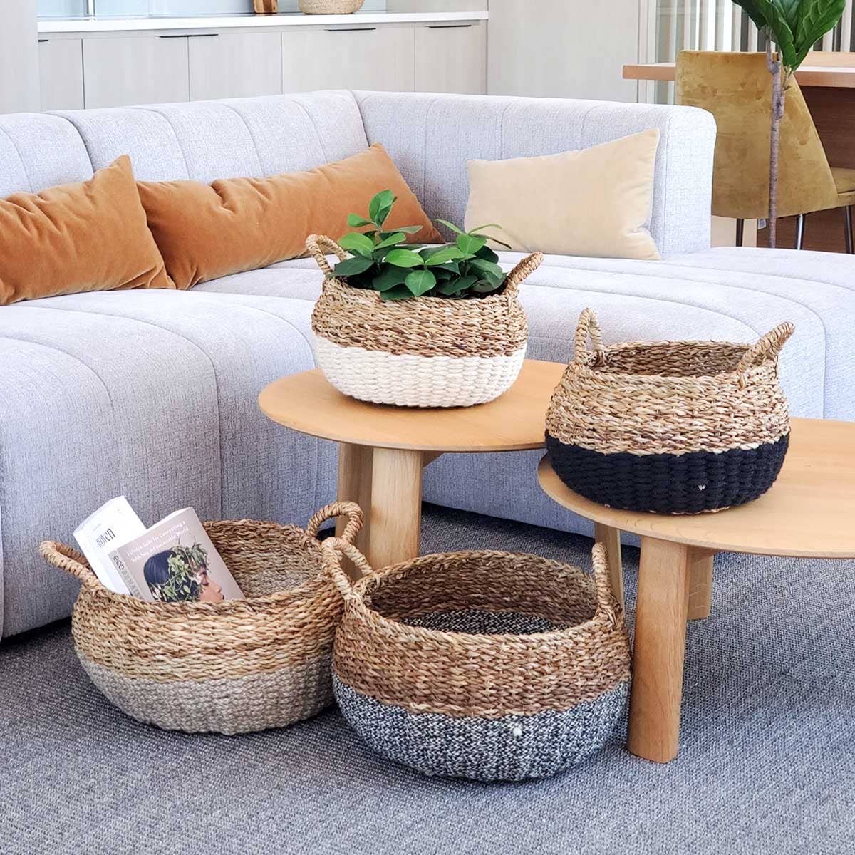 Handwoven Wicker Storage l Ula Floor Basket-Black large