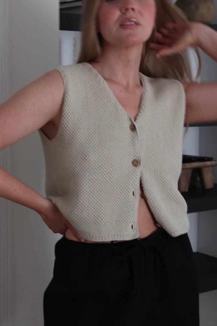 Owen Pima Cotton Vest: Ecru / 1