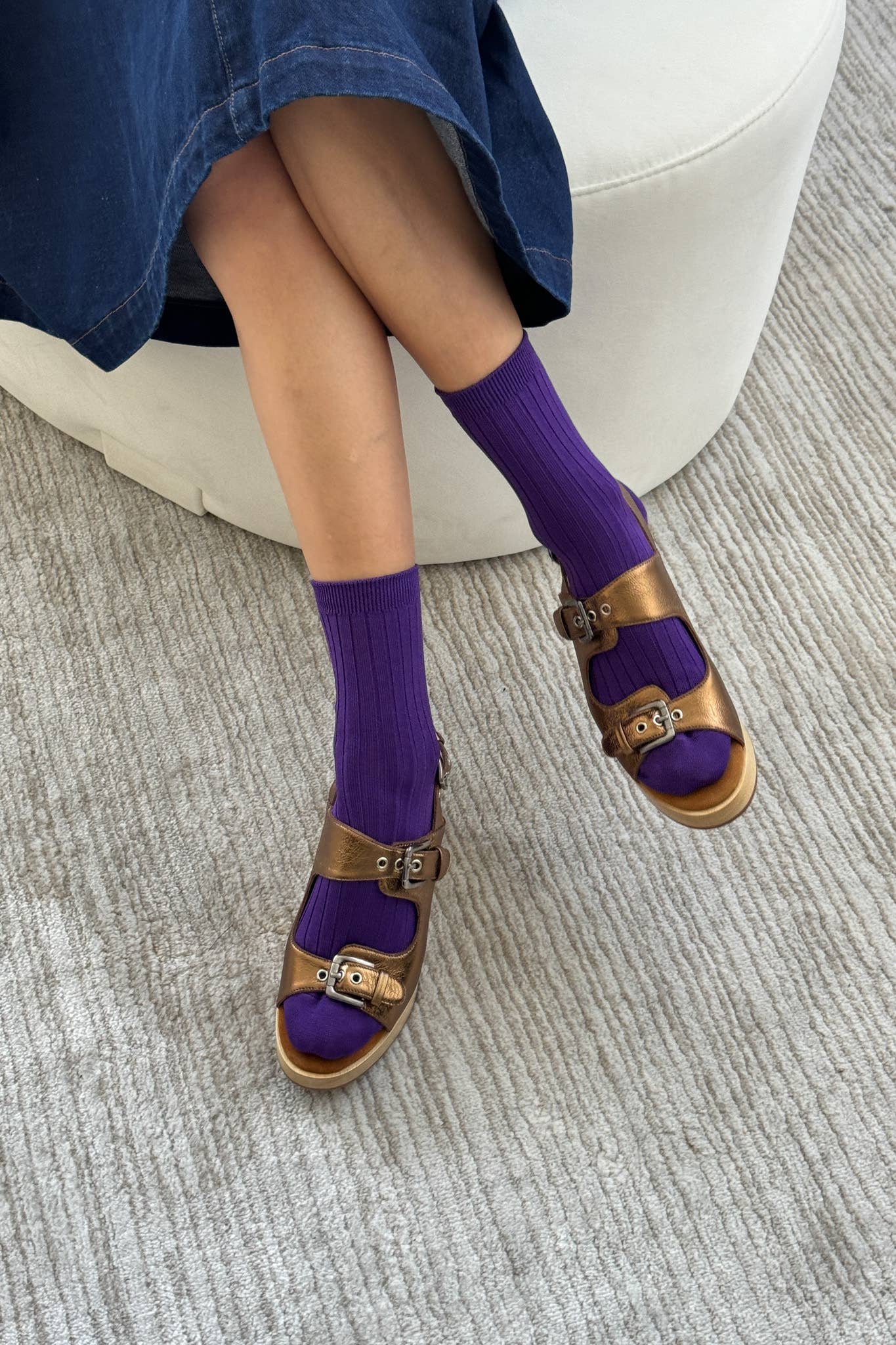 Her Socks - Mercerized Combed Cotton Rib: Midnight