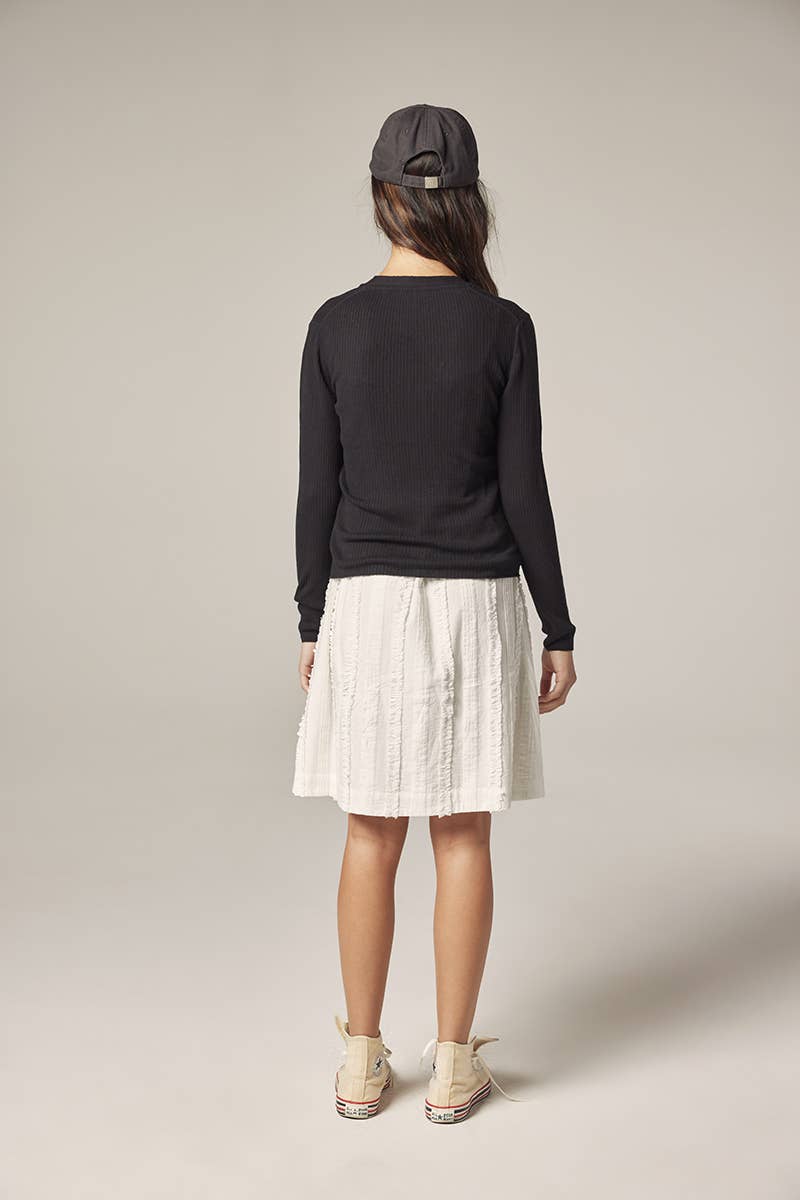 V-neck cotton line rib cardigan: Black / Solid