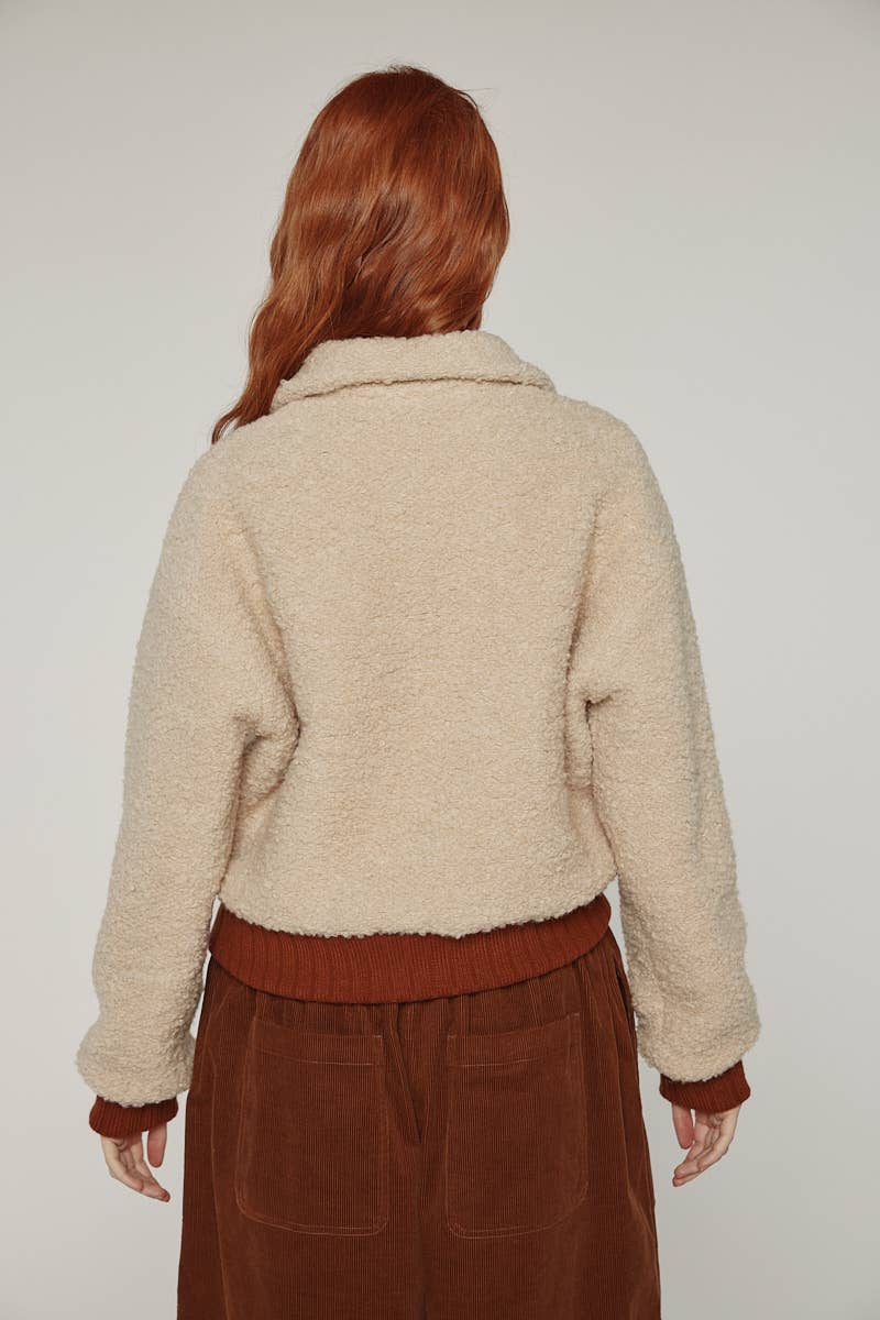 Wool blend ribbed short bomber jacket: Oatmeal / Solid