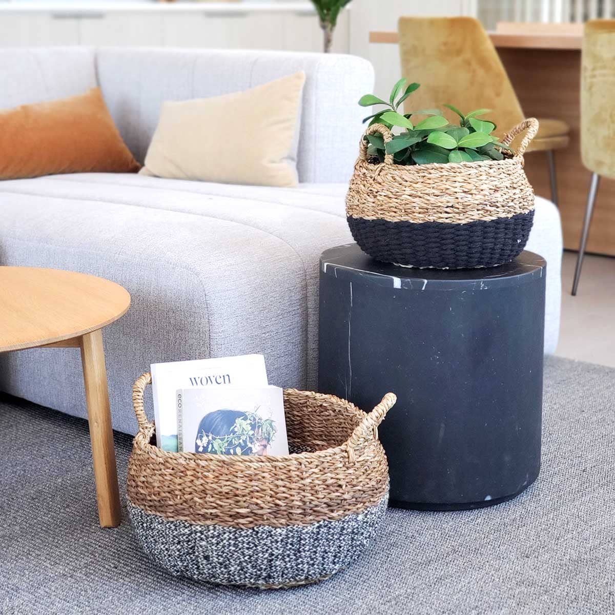 Handwoven Wicker Storage l Ula Floor Basket-Black large