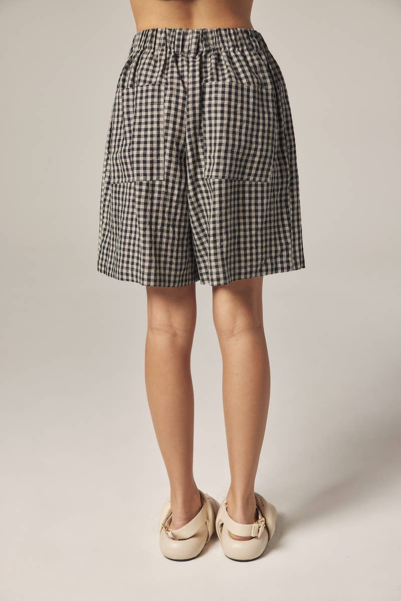 Gingham Easy Shorts: Black/Natural / Checkered