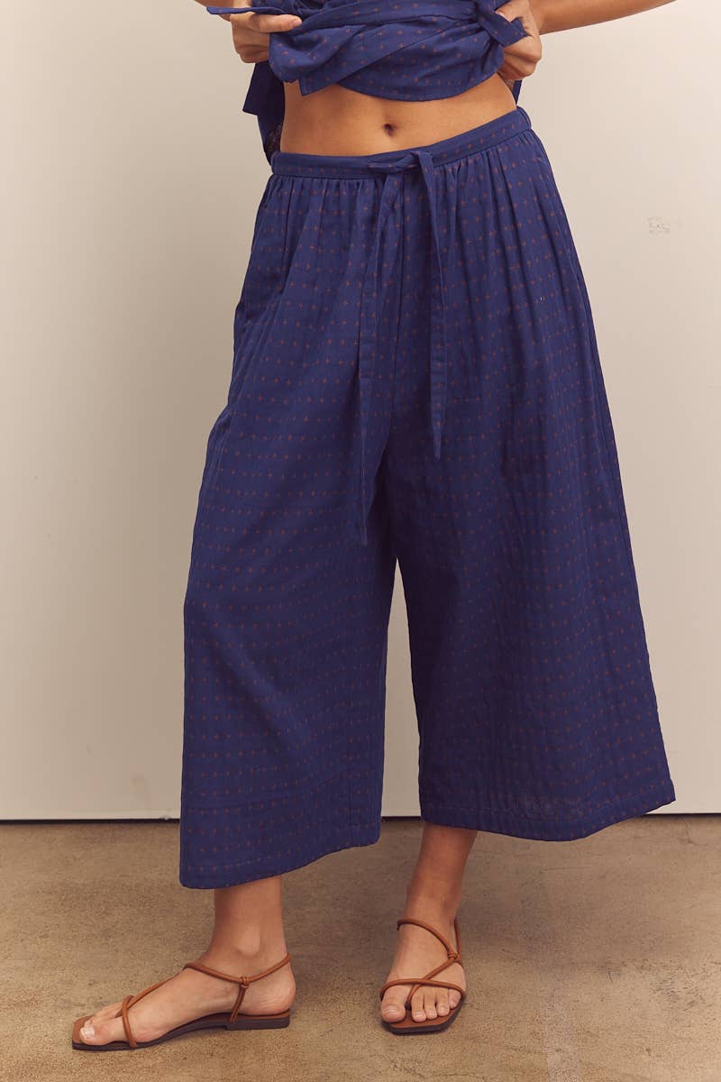 Drawstring wide pants: Cobalt / Abstract & Geometric