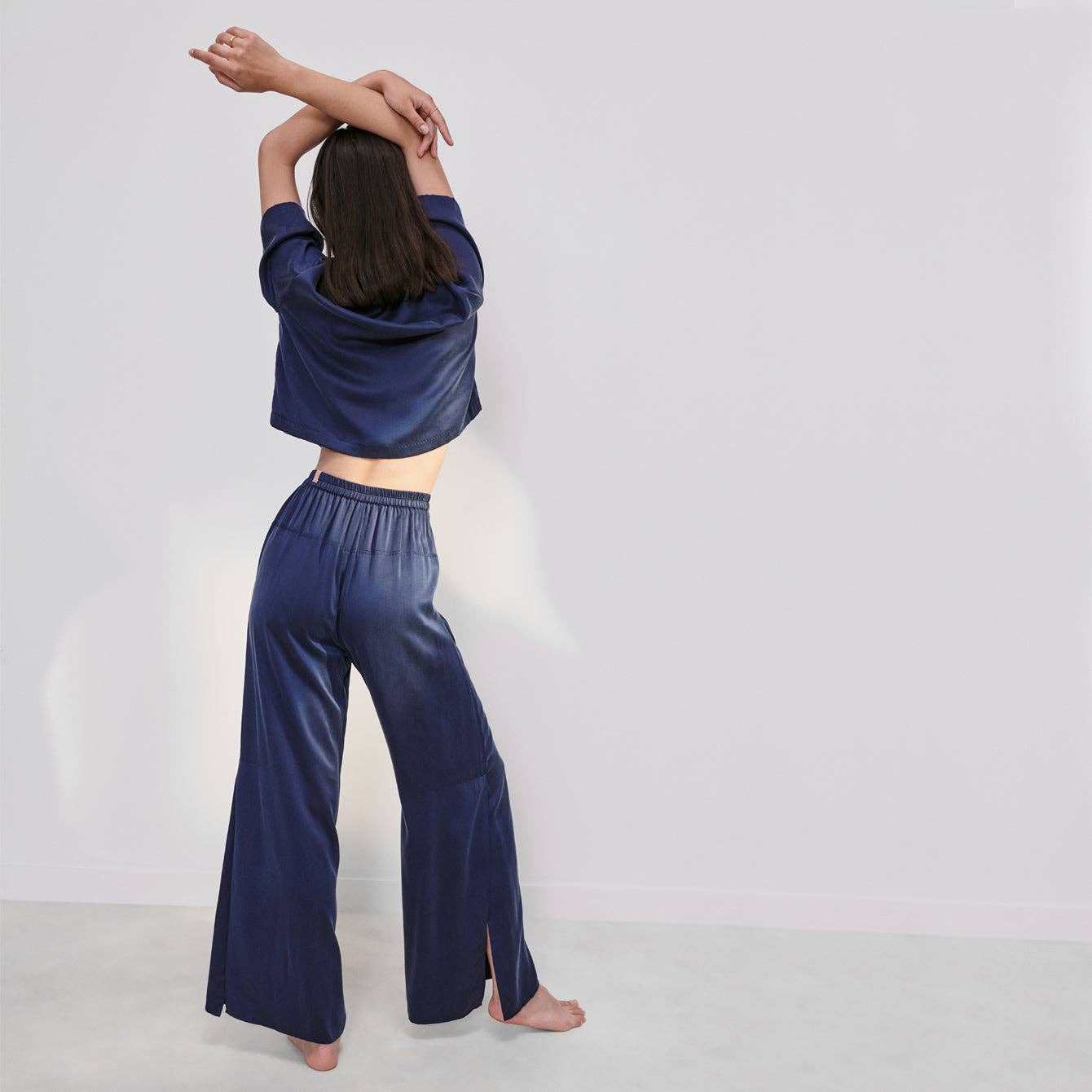 Lunya Washable Silk High Rise Pant Set: Deep Blue / XS