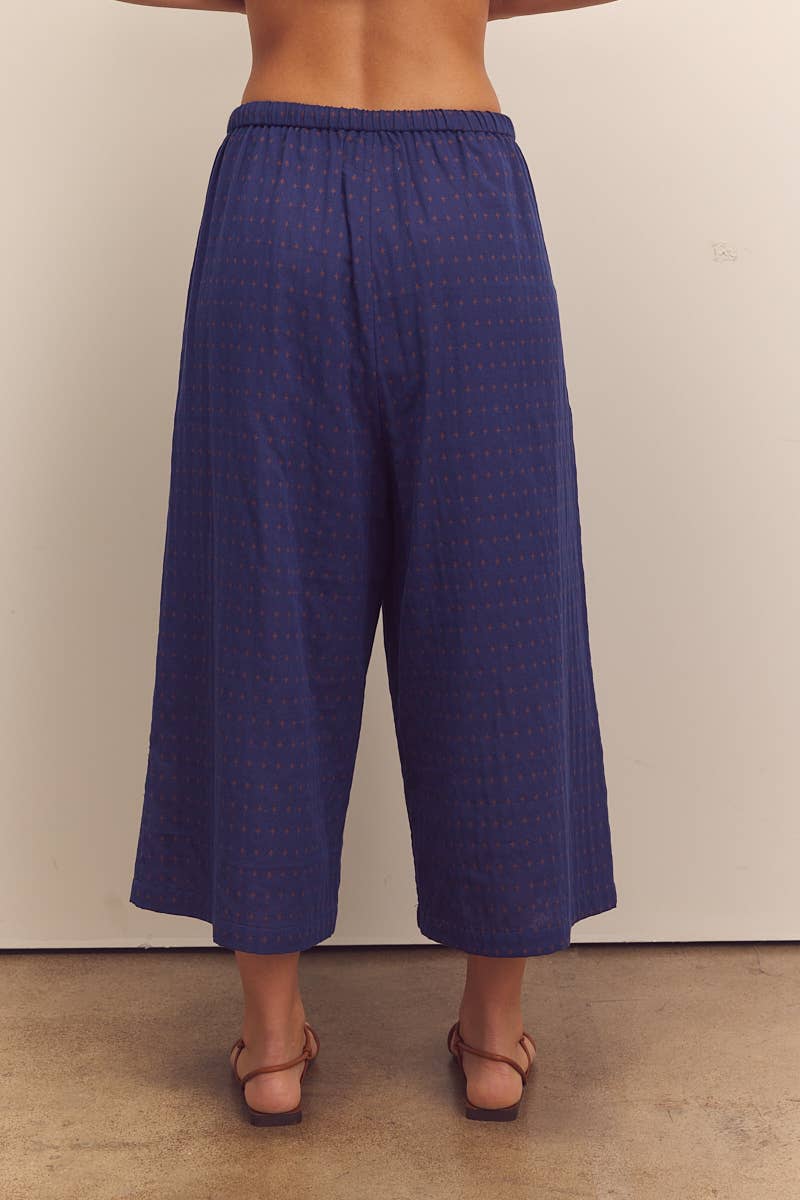 Drawstring wide pants: Cobalt / Abstract & Geometric