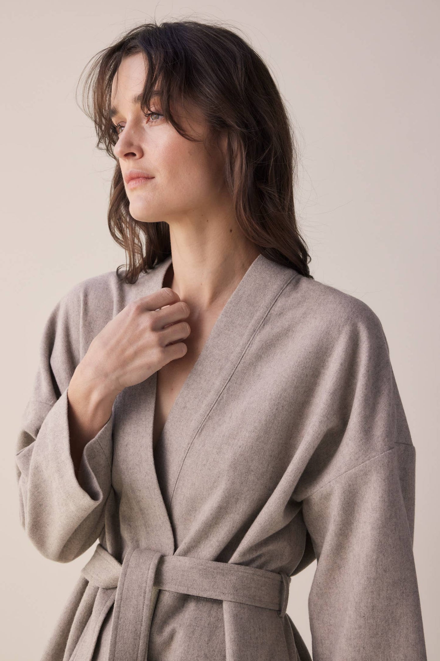 Tie waist wool robe jacket