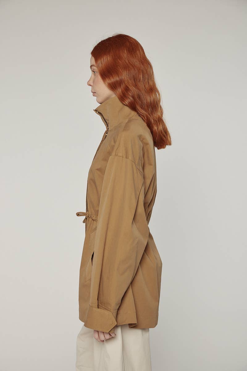 Tie waist utility jacket: Khaki / Solid