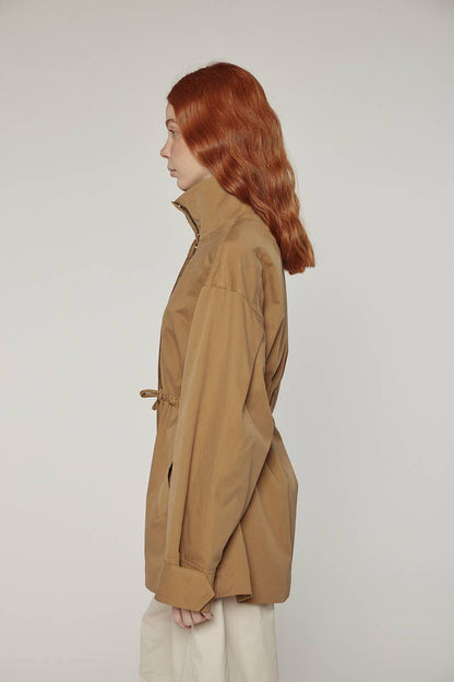 Tie waist utility jacket: Khaki / Solid