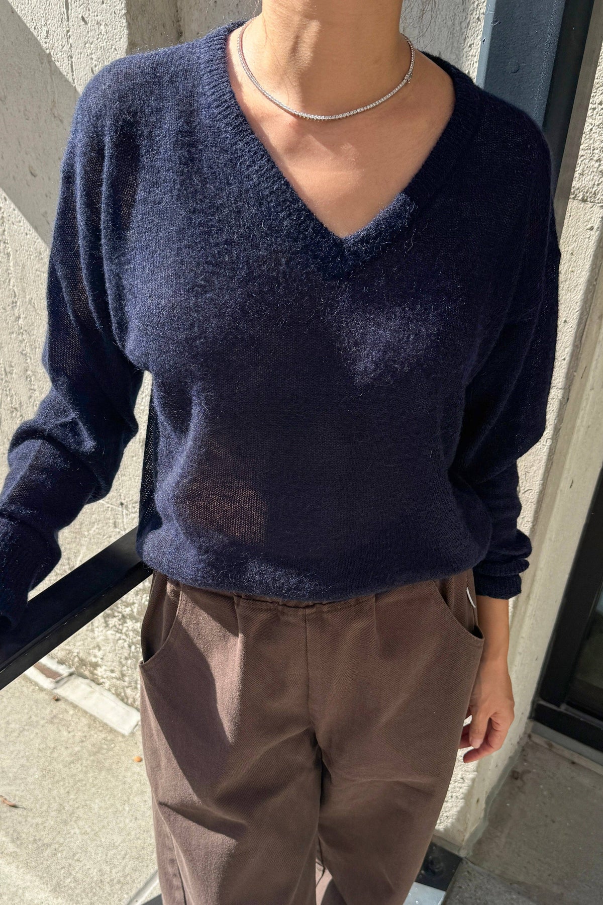 Matthew V-Neck Mohair Sweater Icy Grey