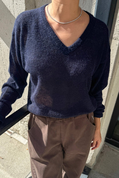 Matthew V-Neck Mohair Sweater Icy Grey