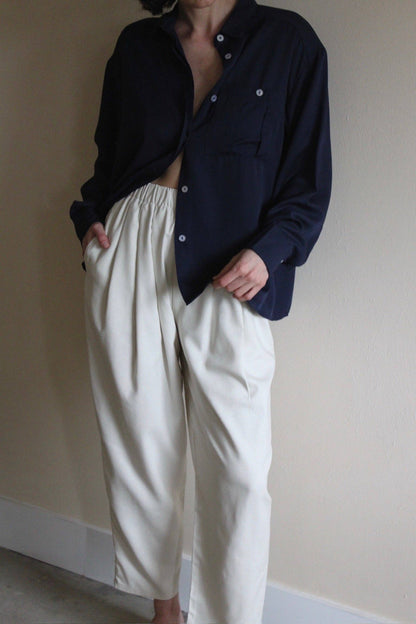 Lena Silk Canvas Pant: Black / S / 26"