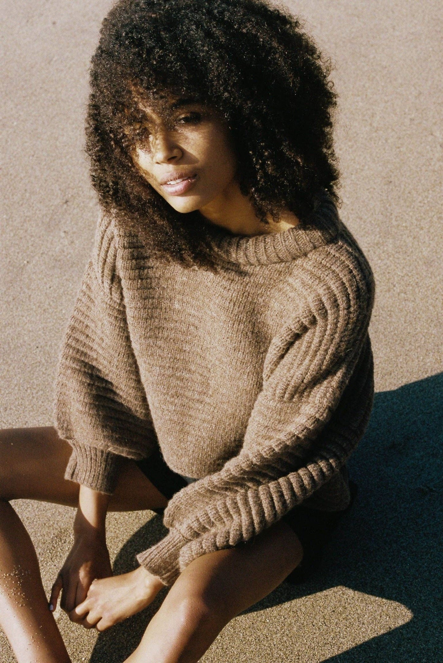 Romy Knitted Alpaca Balloon Sleeve Sweater: Umber / O/S