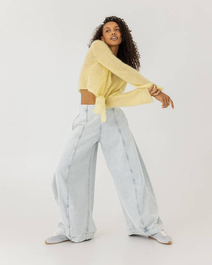 Skraistas: Butter Yellow Silk & Mohair Cropped Cardigan : Yellow