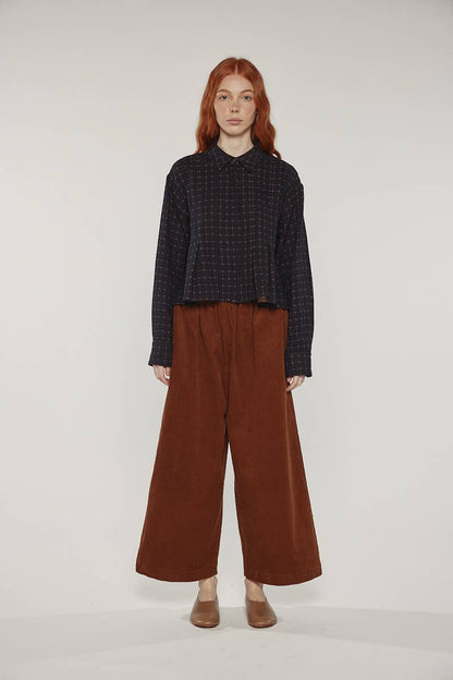 Cotton pleated blouse: Black / Plaid