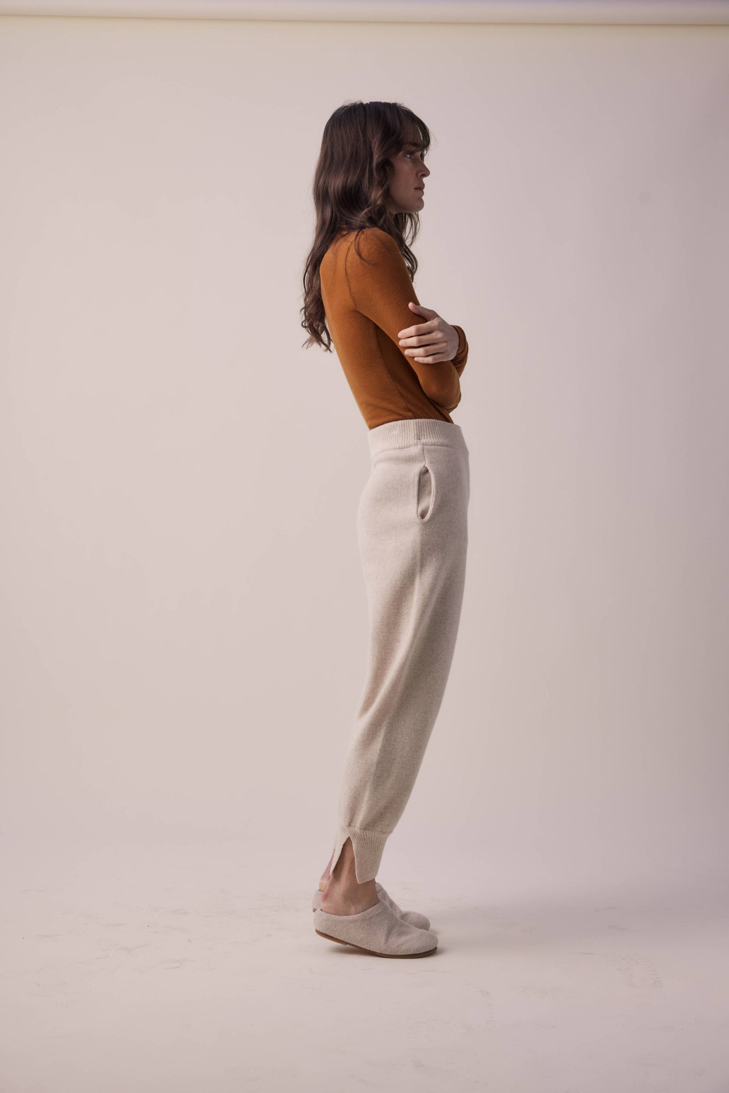 Cashmere wool sweater jogger pants: Oatmeal / 90% Wool 10% Cashmere