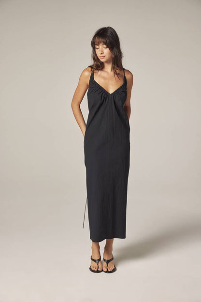 Front Shirring Dress: Midnight / Solid