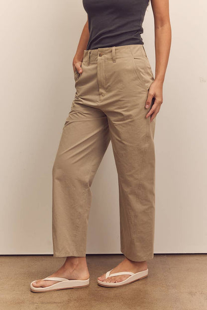 Mid-rise cotton trousers: Sage / Solid