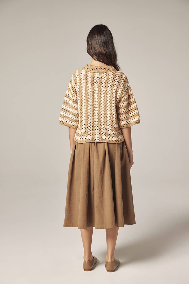 Hand knit crochet shirts: Khaki/Tan / Striped