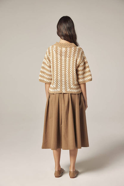 Hand knit crochet shirts: Khaki/Tan / Striped