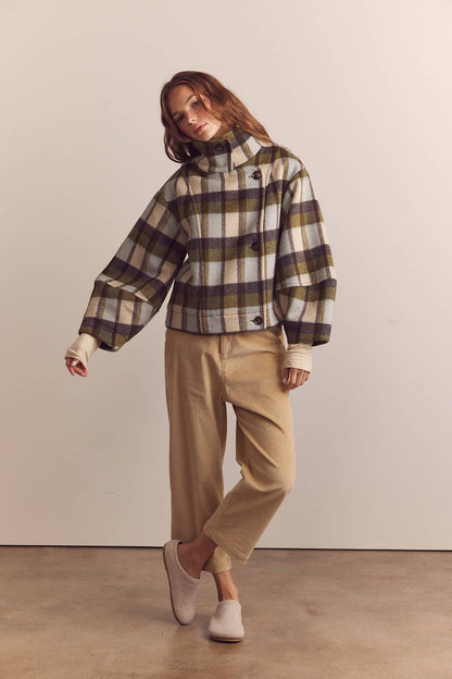 Cropped corduroy baggy pants: Dark beige / 97% Cotton 3% Spandex