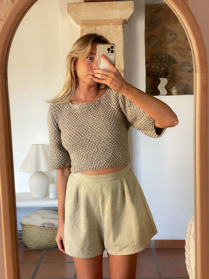 Lake Galvė Top: Handmade Linen & Cotton Crop Top: Natural Linen