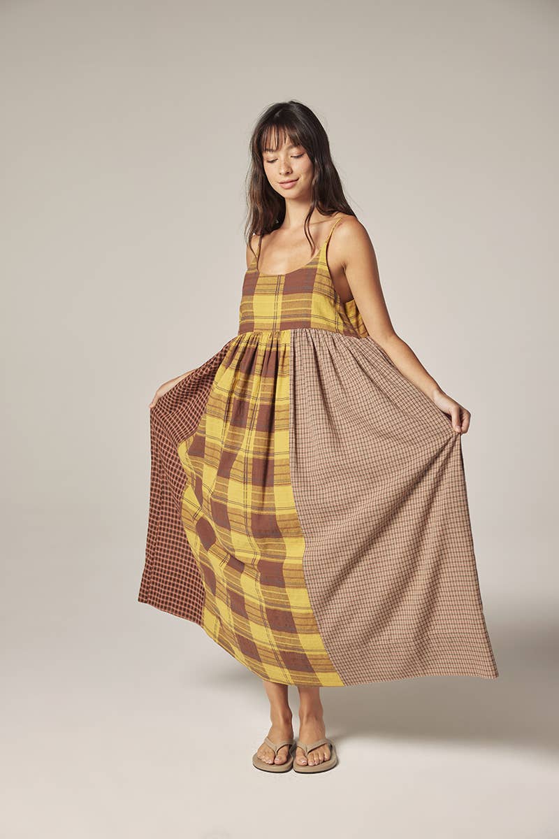 Contrast midi dress: Mustard/Brown / Checkered