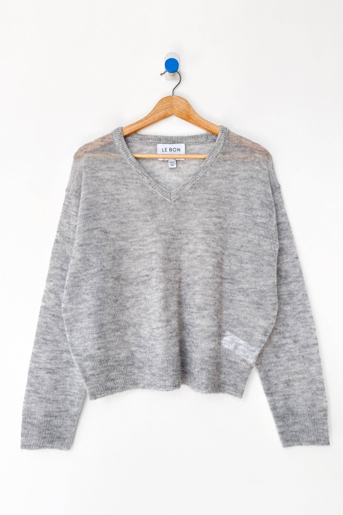 Matthew V-Neck Mohair Sweater Icy Grey