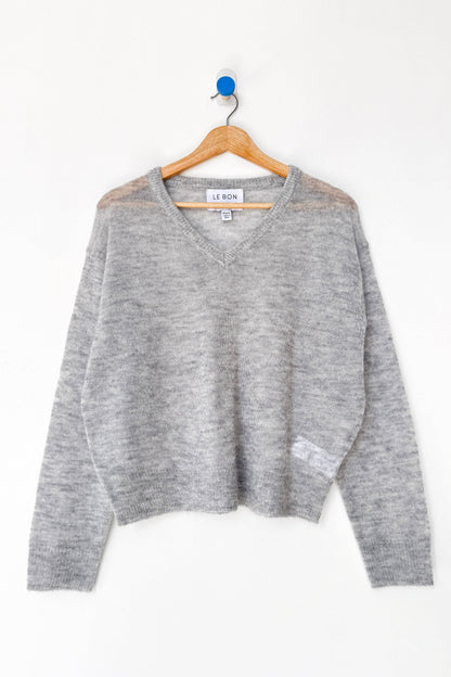 Matthew V-Neck Mohair Sweater Icy Grey
