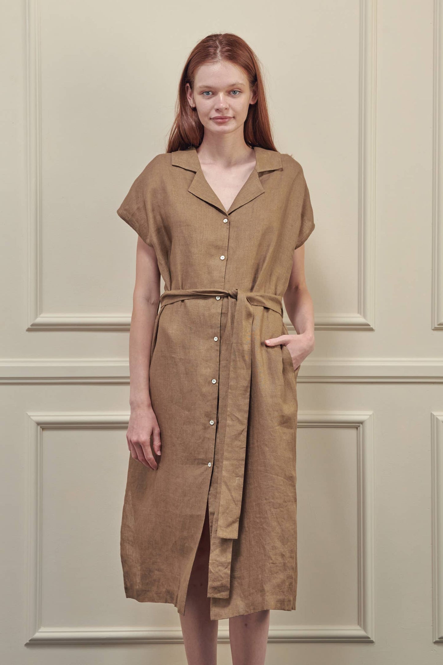 Button-down shirts dress: Mocha / 100% Linen