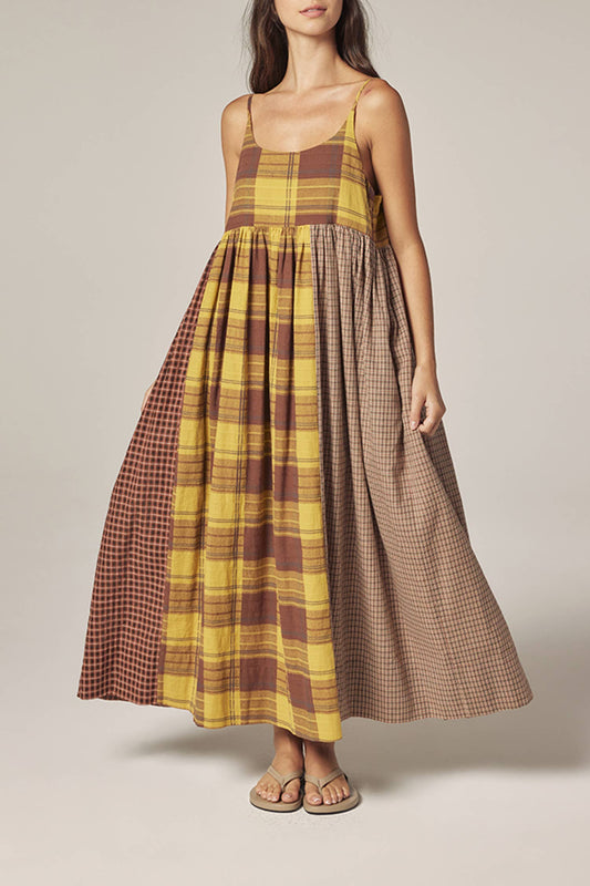 Contrast midi dress: Mustard/Brown / Checkered