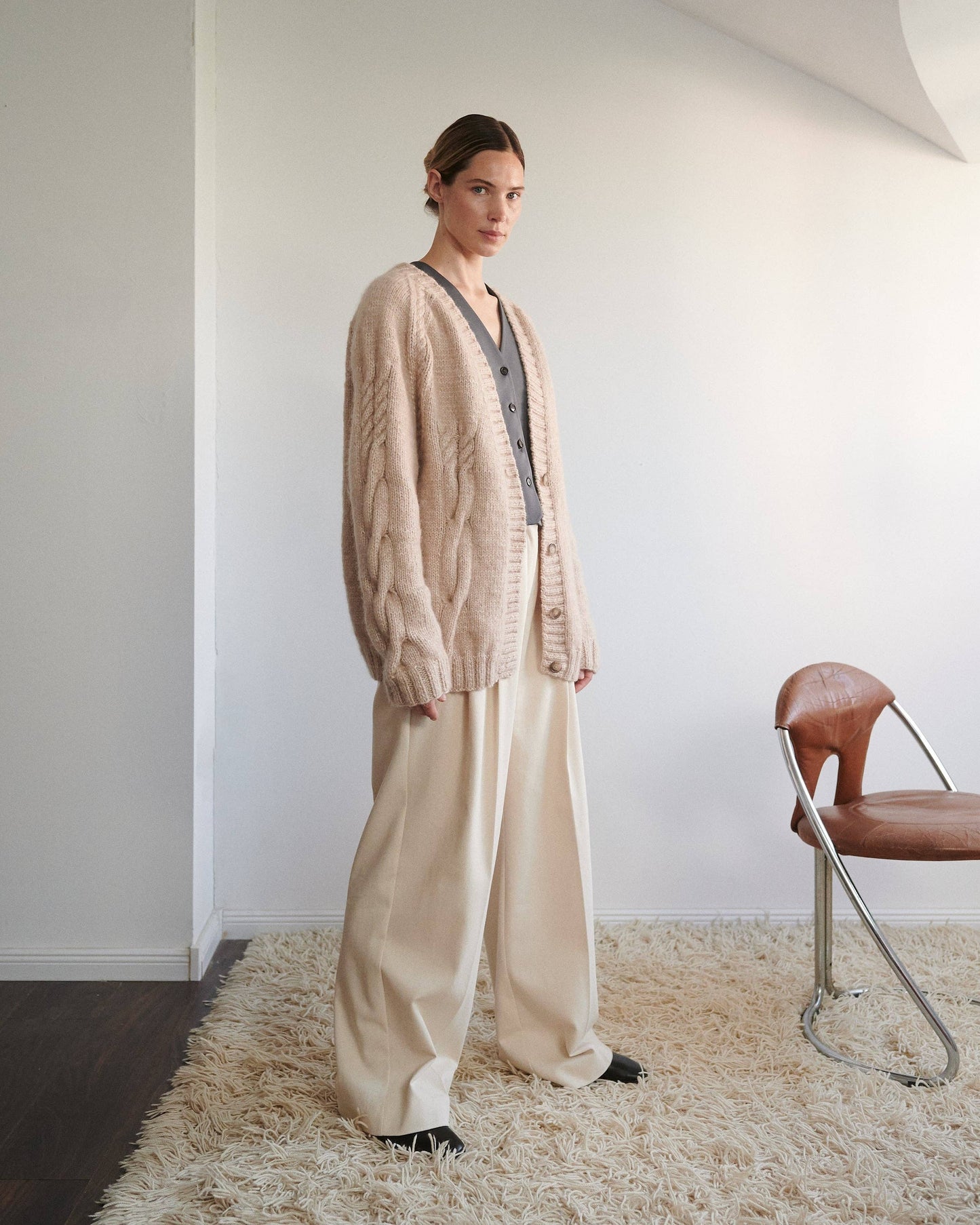 Vilnelė: Beige Merino Wool Cardigan: Beige / S