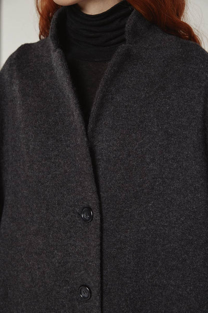 Cocoon sleeve maxi coat: Charcoal / Solid