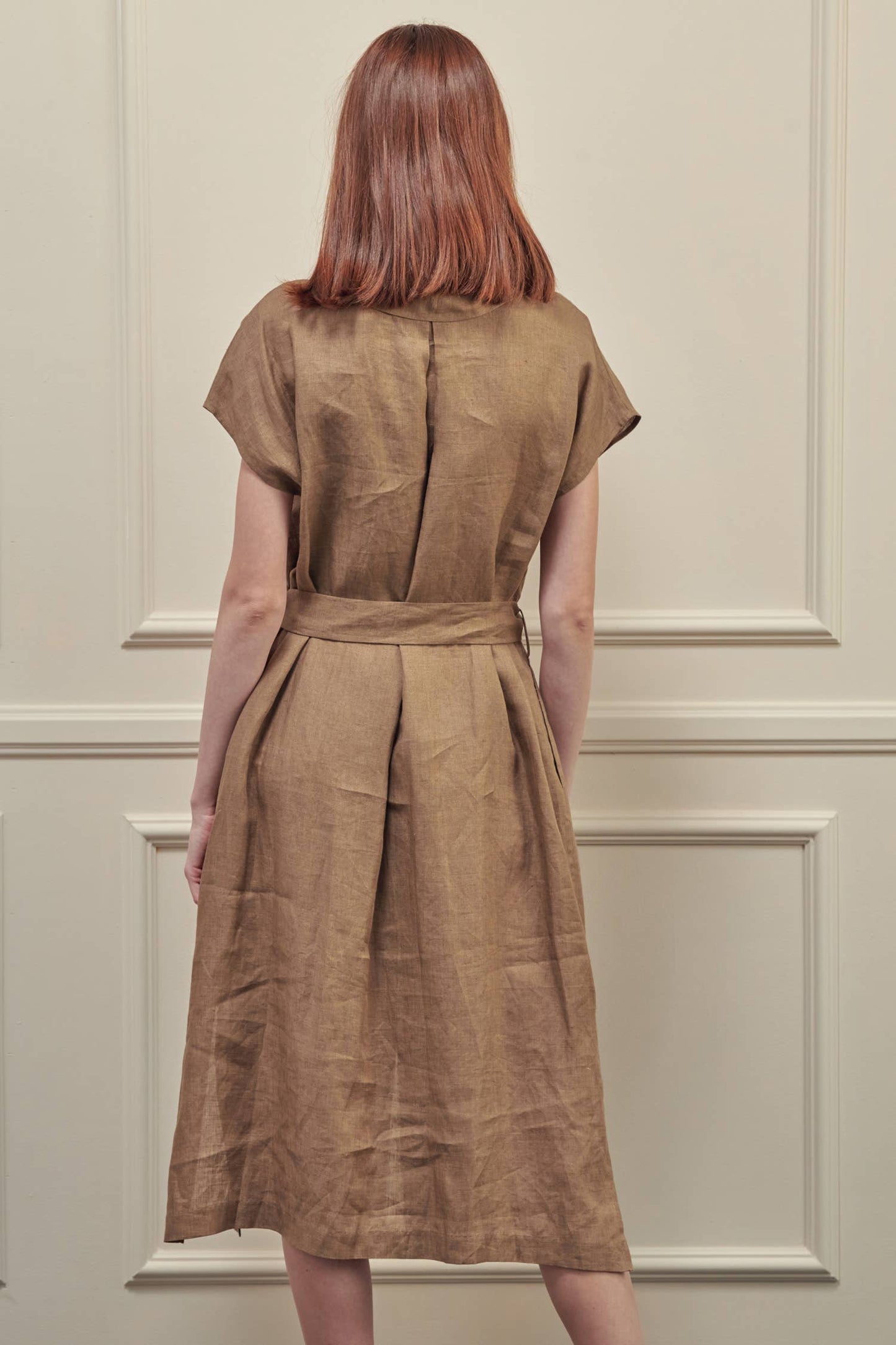 Button-down shirts dress: Mocha / 100% Linen