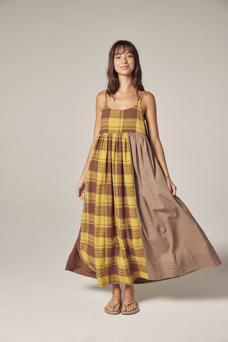 Contrast midi dress: Mustard/Brown / Checkered