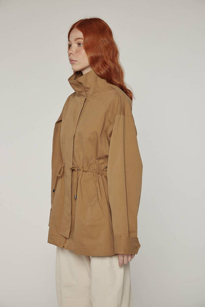 Tie waist utility jacket: Khaki / Solid